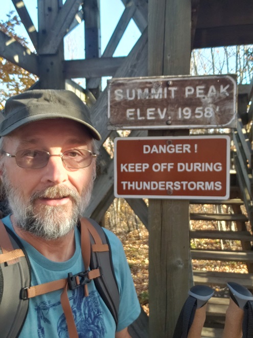 obligatory selfie by the author at the beginning of a hike around the Summit Peak loop, Porcupine Mountains, Upper Michigan