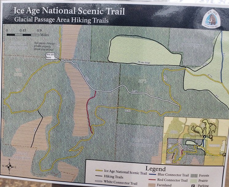 image of a trail map posted alongside the Cross Plains segment of the Ice Age Trail 