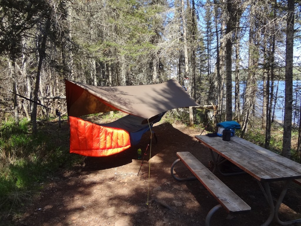 a hammock tied between two trees at Moskey Basin campgrounds, Isle Royale National Park