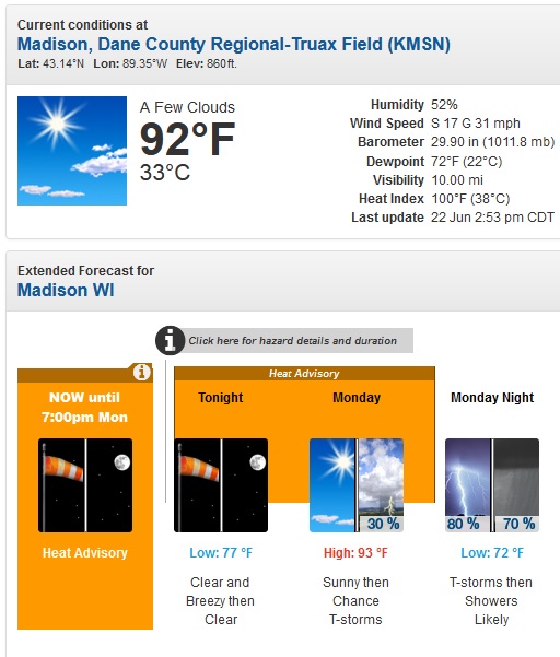 screen cap of weather forecast