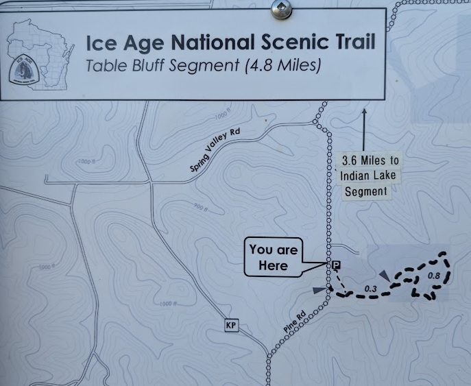 map of the Pine Road trail, part of the Table Bluff segment of the Ice Age Trail.