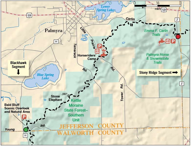 map of the Blue Spring Lake segment of the Ice Age National Scenic Trail