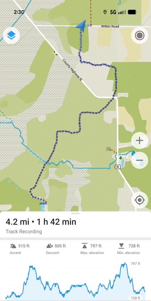 a screen shot of today's hike, 4.2 miles in 1 hour 42 minutes