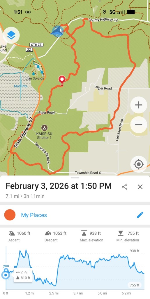 screen cap of today's hike on a trail map
