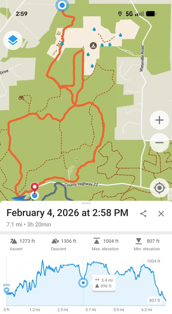 screen cap of today's hike: 7.1 miles in 3 hours 20 minutes