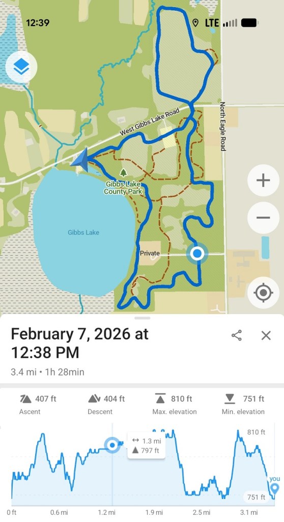 screen cap of a smartphone trail app showing today's hike
